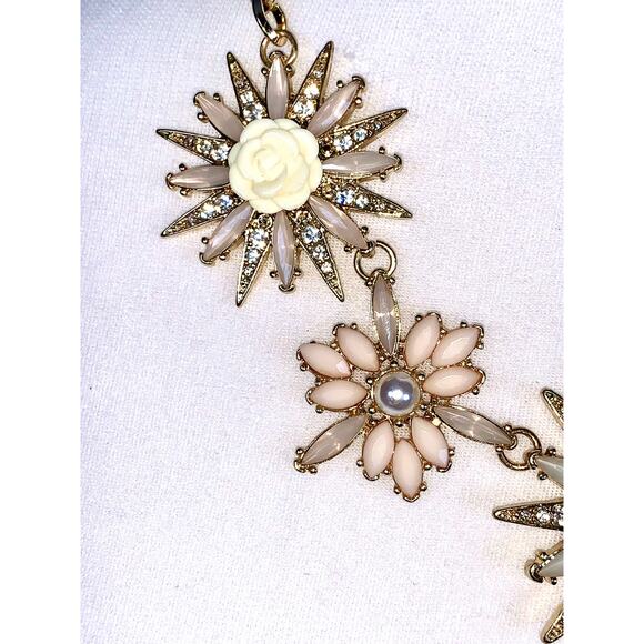 INC Gold Tone Crystal and Faux Pearl Starburst Floral Statement Necklace - Picture 4 of 10